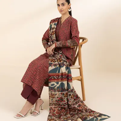 3 Piece - Printed Khaddar Suit