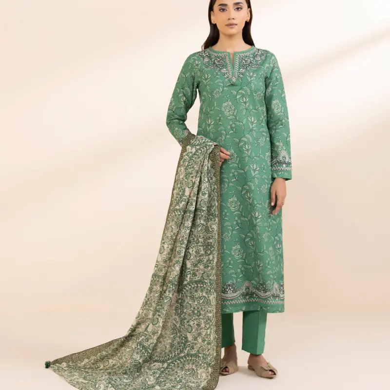 3 Piece - Embroidered Khaddar Suit