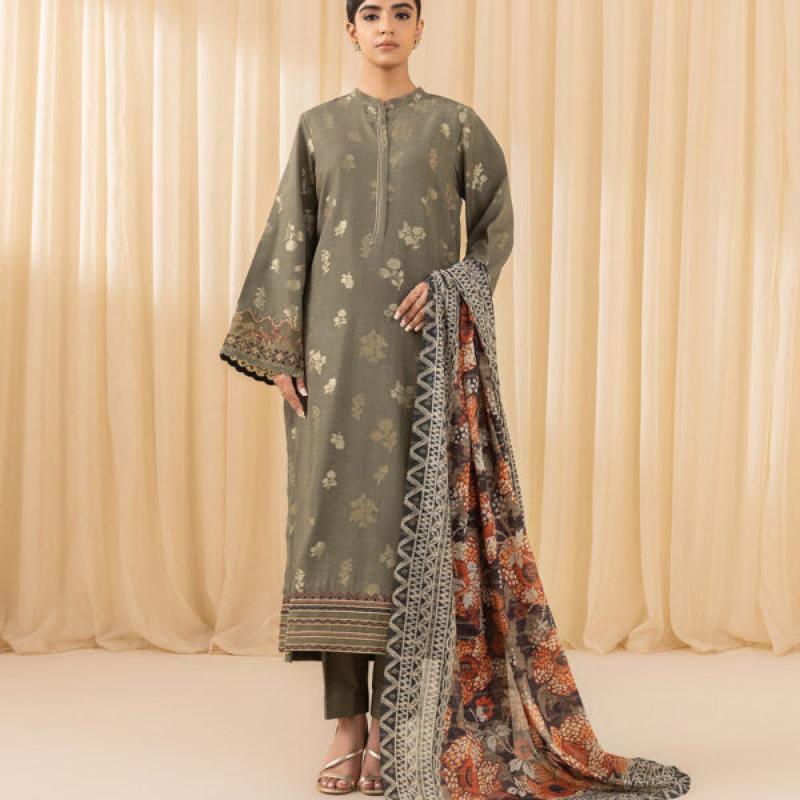 3 Piece - Embroidered Jacquard Suit