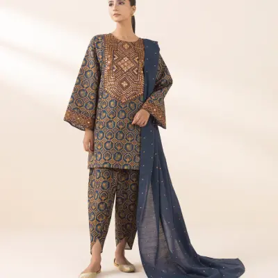 3 Piece - Embroidered Light Khaddar Suit