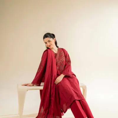 3 Piece - Jacquard Embroidered Suit