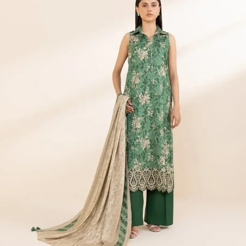 3 Piece - Embroidered Linen Suit